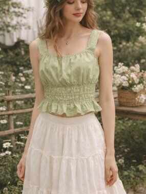 NWT Anthropologie Avec Les Filles Smocked Babydoll Cotton Boho Chic Top